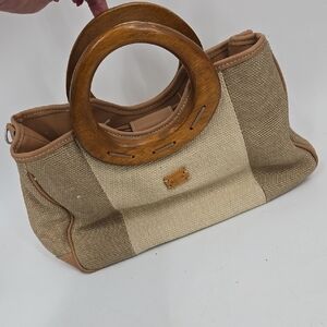 Relic Tan and Cream Tote with Wooden Handles
